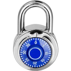 Combination Padlock 1 Pack, Fixed Dial Combination Padlock with Different Combinations, 2 in. Wide. Blue Turntable, Lock for Gym & Locker, School, Toolbox, and More