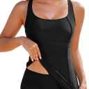 Aleumdr Women's Two Piece Tankini Swimsuits Modest Square Neck Bathing Suits Swim Tank Top with High Waisted Bottom (Small, Black)
