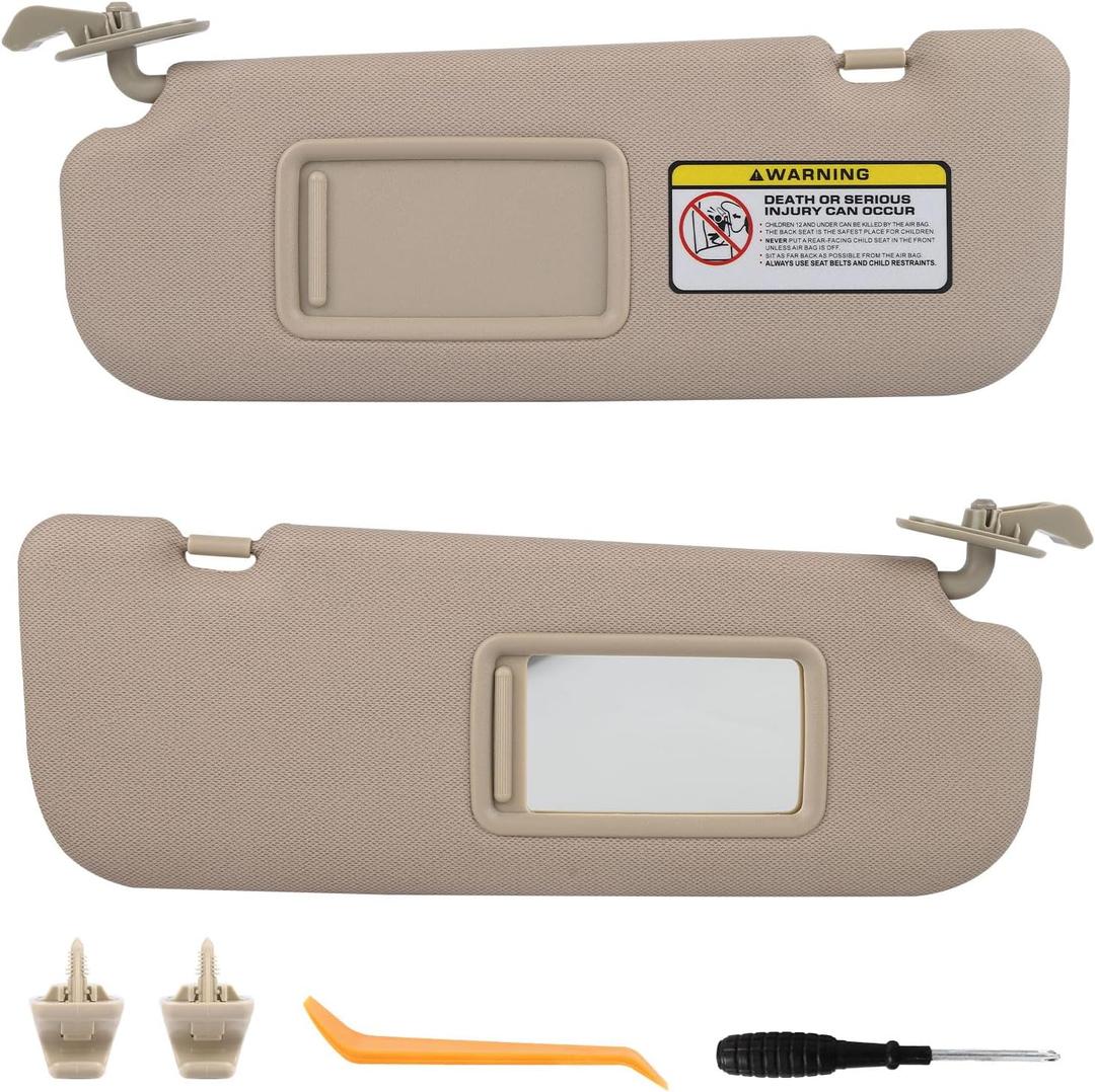 Pair Sun Visor Compatible with 2011-2016 Hyundai Elantra (Not for GT Models), Driver & Passenger Side Sunvisor Replacement Kit with Clips & Screws, Replaces OEM 85210-3X040-TX (Color Beige)