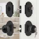 Matte Black Exterior Door Knob and Deadbolt Set, Keyed Alike Entry Door Knobs with Key Lock and Deadbolt for Entrance and Front Door