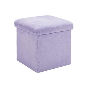 17-Inch Folding Storage Ottoman Cube, Faux Fur Pouf Foot Rest, Velvet Plush Toy Box Organizer, Decorative Memory Foam Footstool with Removable Lid for Bedroom, Living Room, Lavender Purple