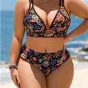 SweatyRocks Women's Plus Size 2 Piece Boho Printed Bikini Set High Waisted Bathing Suit Swimwear 3XL