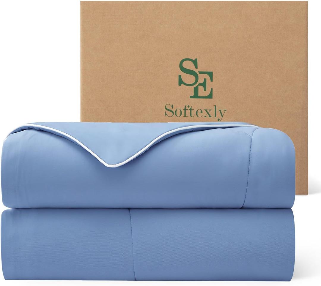 SE SOFTEXLY Cooling Comforter Queen Size, All Season Lightweight Summer Blanket for Hot Sleepers & Night Sweats, Breathable Soft Bedding, Silk Smooth Finish, 90"x90", Deep Sea Deep Sea Blue