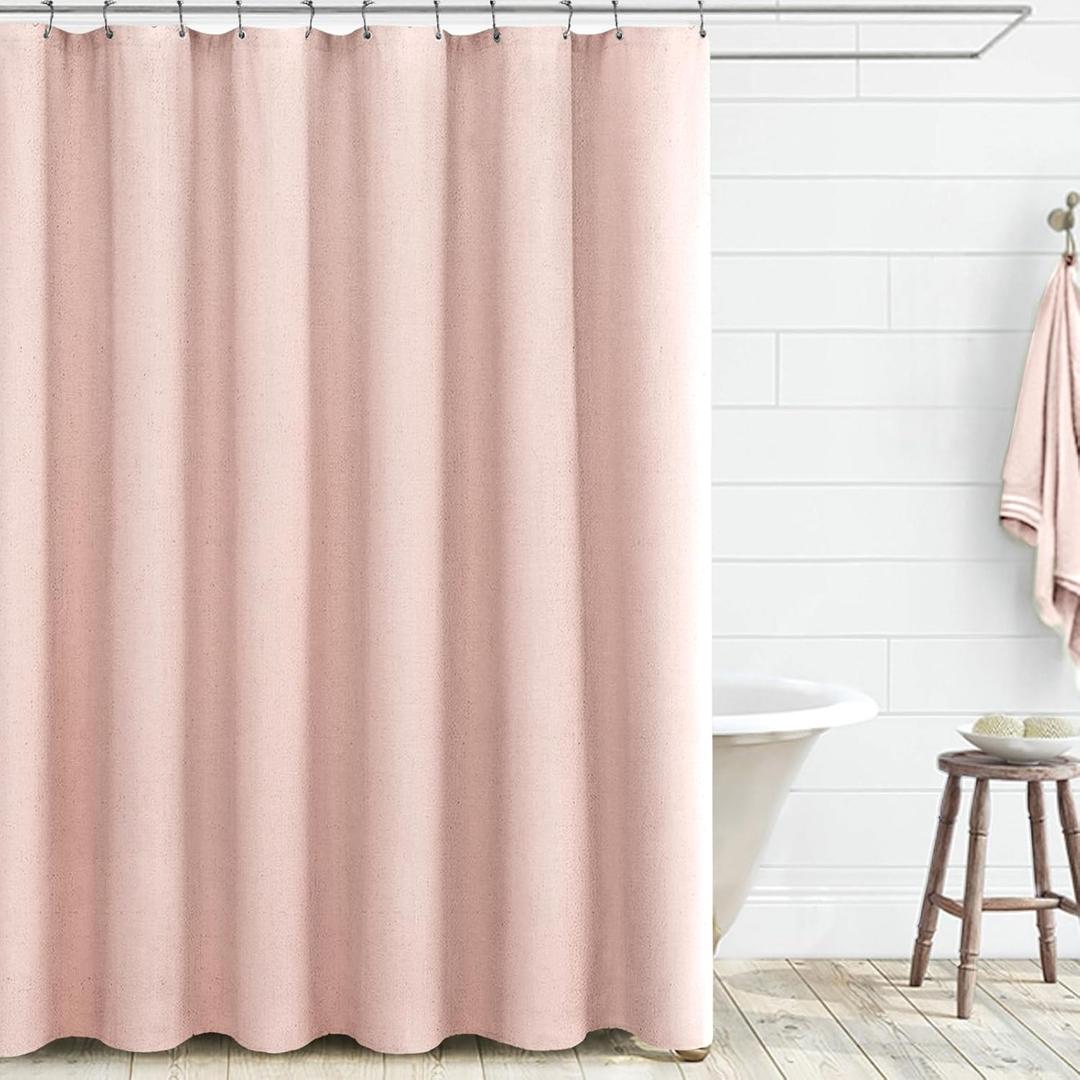 Awellife Pink Shower Curtain Blush Linen Textured Boho Farmhouse Shower Curtains for Bathroom Fabric Liner 72 x 72 Inch