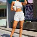 BMJL Women's Athletic Shorts High Waisted Running Short Pocket 2.5" Sporty Shorts Gym Workout Shorts (White, L)