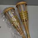 Flickering Flames Solar Powered Lights - Upgraded Solar Torches Waterproof Outdoor Decorative Lighting Auto On/Off, Handmade Bamboo Finish, 2-Pack