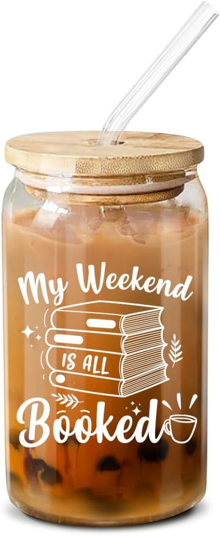 2 x NewEleven Book Lovers Gifts for Women, Friends - Bookshelf Cup, Accessories for Writers, Readers, Librarian, Bookaholic, Bookworm - 16 Oz Coffee Glass