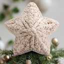 Syhood 10 Inch Star Christmas Tree Topper Crochet Chunky Yarn Star Xmas Decor for Christmas Tree Ornament Farmhouse Holiday Party Decoration, Cream White