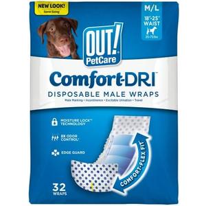 OUT! Petcare Disposable Dog Diapers Male, Potty Training, Male Dog Diapers, Puppy Training, Belly Bands, Pet Supplies, for Incontinence, Puppy Essentials, 18”-25” Waist, Medium/Large, 32 Count