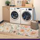 DEXI Area Rugs for Bedroom, 2x6 Reversible Hallway Rug with Tassels, Soft Low Pile Bedside Rug, Modern Laundry Room Indoor Cotton Carpet for Kitchen Floor Entryway Living Room, Blue and Pink Flower