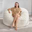 Hobestluk 4FT Bean Bag Chairs for Adults Large Beanbag Chair with Plush Faux Fur Cover Big Bean Bag Chair for Living Room Bedroom Dorm Office - White (44 x 44 x 24)