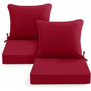 Summsun Outdoor Chair Cushions Set of 2, Waterproof Back Pillow and Seat Cushion Set for Patio Furniture, Outdoor Sofa Replacement Cushions with Removable Cover, 22 x 22 Inch, Red