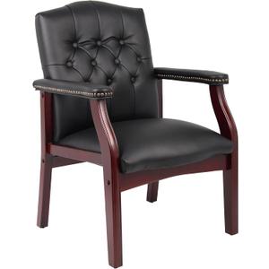 Boss Office Products Traditional Caressoft Vinyl Guest Chair with Mahogany Finish Wood Base, Black, Standard