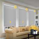 Motorized Smart Blinds With Remote, Grasscloth Fabric Roller Shades With Valance Cover, Cordless Automatic Blackout Electric Blinds for Windows, Gray 25" W x 72" H