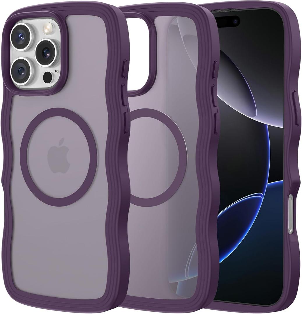 Maxdara for iPhone 16 Pro Max Magnetic Case, [Compatible with Magsafe] [TPU Bumper Shockproof Drop Protection] Wavy Frame Translucent Cute Cases for iPhone 16 Pro Max (Purple)