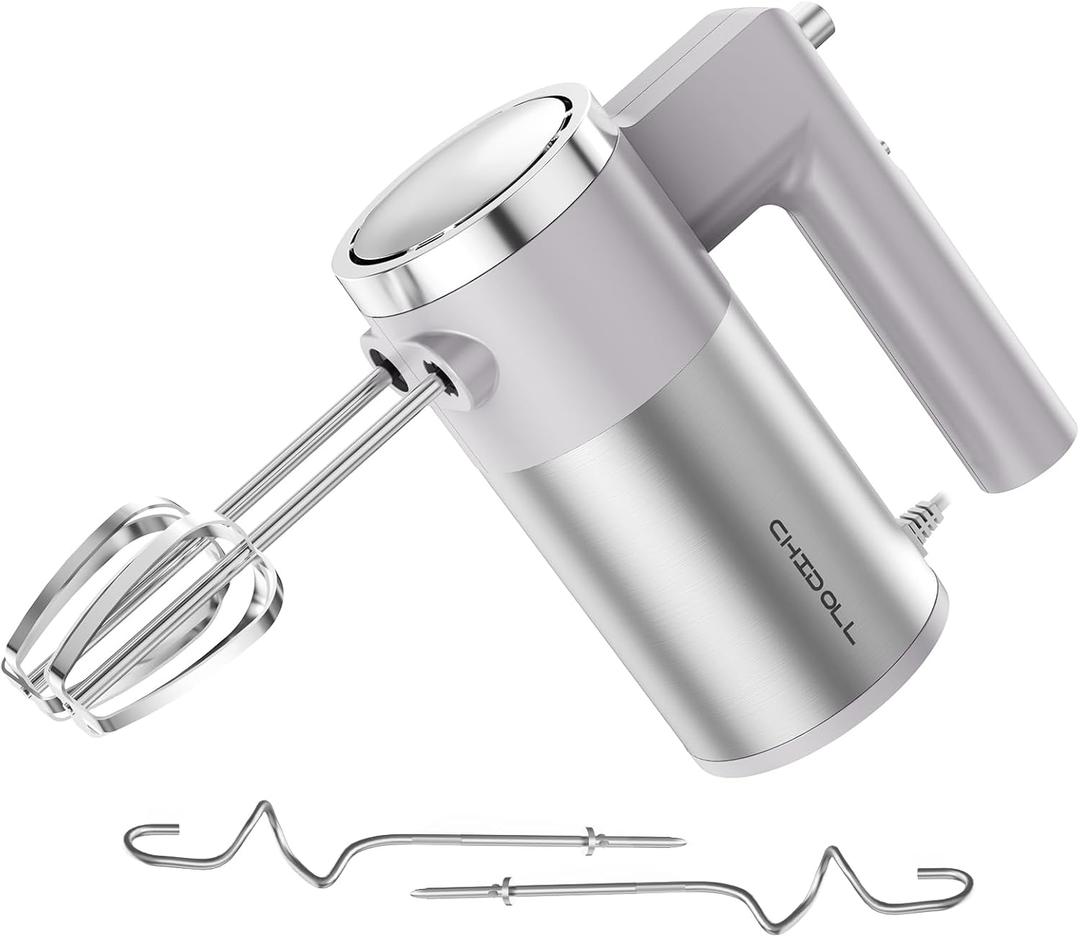 Powerful 600W Hand Mixer, 5-Speed Electric Hand Held Mixer for Baking, Lightweight Stainless Steel Hand Beaters *2 & Dough Hooks*2 with Eject Button, Kitchen Mixer for Cream, Cookies, Dough-Grey