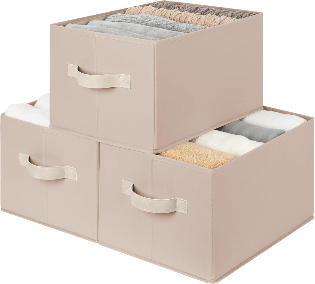 StorageWorks Closet Organizer Storage Baskets, Fabric Storage Bins for Shelves, Closet Organization and Storage Basket, Organizer Bins, Light Brown, 3-Pack, Large