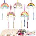 Fennoral 10 Rainbow Wind Chime Craft Kits for Kids Make Your Own Wind Chime Ornament DIY Coloring Wooden Art and Craft for Classroom Art Projects Spring Summer Birthday Decorations, Rainbow