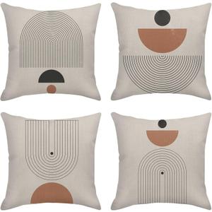 Sanwarm Throw Pillow Covers Home Decor Set of 4 Pillow Cases Decorative 18 x 18 Inches Outdoor Cushion Couch Sofa Pillowcases Contemporary Mid Century Geometric Boho (Abstract)