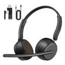 SEJJ Wireless Headset with Mic for Work, Bluetooth 5.4 Headphones with AI Noise-Canceling Mic for Clear Calls, Wireless Headsets with Mic Mute & USB A/ C Dongle for PC, Computer, Laptop, Black