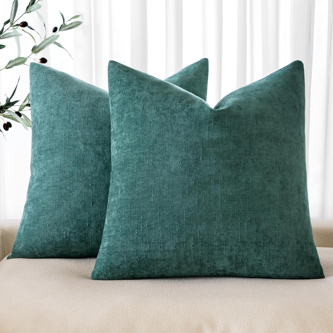 MIULEE Pack of 2 Decorative Throw Pillow Covers Soft Chenille Throw Pillows Solid Textured Cushion Covers for Spring Couch Sofa Bedroom Living Room 18x18 Inch, Teal