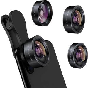 KEYWING Phone Camera Lens 3 in 1 Phone Lens Kit, 198 Fisheye Lens + 120 Super Wide-Angle Lens + 20x Macro Lens for iPhone Samsung Android Smartphone Black 3in1 (3-in-1 Lens)