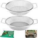 2PCS Soil Sifter for Gardening with Handle,Stainless Steel Rock Compost Soil Sifter for 5 Gallon Bucket,1/4in,1/8in Mesh Garden Sifting Screen Gravel Sawdust Vermicompost with Repotting Mat