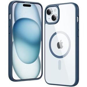 FNTCASE for iPhone 15 Plus Case: Clear Magnetic Phone Cases with Screen Protector Compatible with Magsafe Slim Anti Yellowing Rugged Shockproof Protective Transparent Cell Phone Cover (B-Blue)