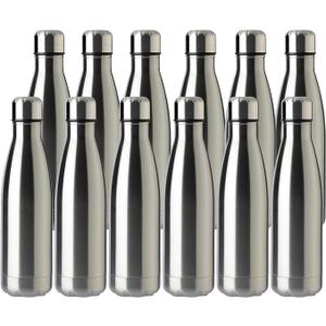 MEWAY 17oz Sport Water Bottle 8 Pack Vacuum Insulated Stainless Steel Leak-Proof Double Wall Cola Shape Water Bottle, Keep Drinks Hot & Cold (Silver, 12 Pack)