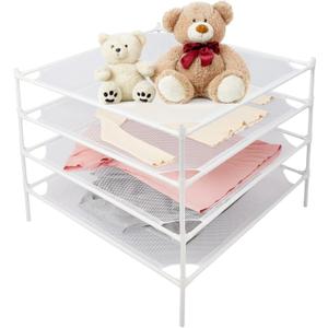 Shrivee Sweater Drying Rack Flat, Metal Tube Mesh Clothes Drying Rack for Laundry with Rubber Feet, Stackable Laundry Clothing Dryer Rack for Art, Clothes, Indoor & Outdoor, White, 4Layer