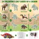 24 Sets Valentines Day Gift Set with Dinosaur Pull Back Cars Dino Greeting Cards Bulk Pull Back Dino Cars for Valentine Exchange Gifts Goodie Bag Stuffers Party Favors