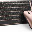seenda Bluetooth Keyboard and Mouse Combo (USB + Dual BT), Multi-Device Rechargeable Wireless Bluetooth Mouse and Keyboard, Compatible for Win 7/8/10, MacBook Pro/Air, iPad, Tablet - Black Rose Gold