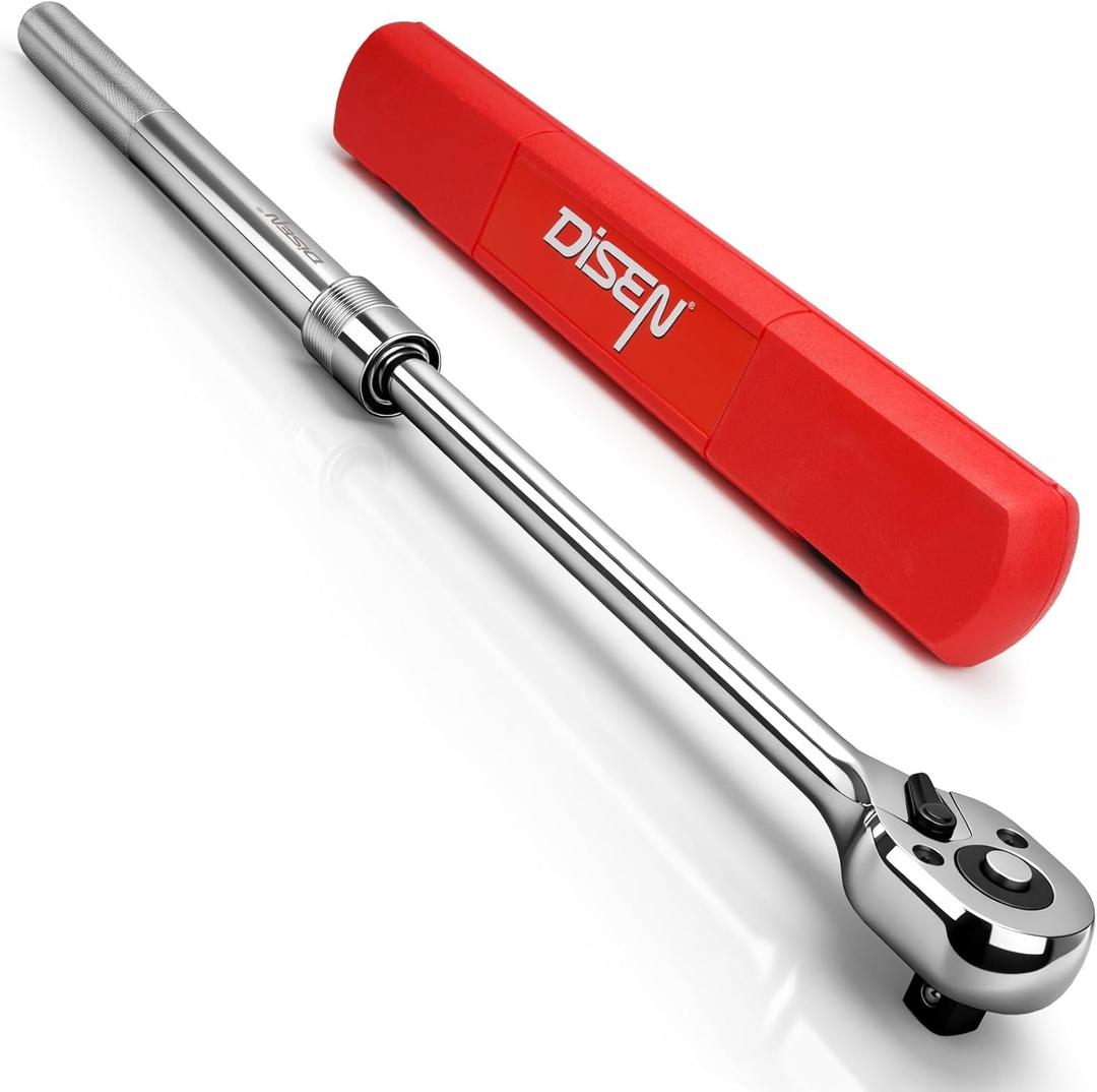 DISEN 3/4'' Extendable Drive Ratchet,24-Tooth Gear with 15 Sweep,Quick-Release Reversible Ratcheting with Reinforced Steel