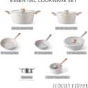 Country Kitchen Non-Stick Cast Aluminum Cookware Set - Durable Kitchen Cookware for Everyday Cooking, Cream Round Handle, 11 Pc.