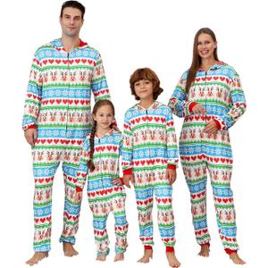 ANGELGGH Onesie Christmas Family Matching Pajamas Adult Couples Men PJs Hooded Women Novelty One-piece Sleepwear (Women, XL, Heart Reindeer)