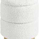 Get Set Style Round Ottoman with Storage, Modern Boucle Ottoman Upholstered Foot Stools with Wood Base, Vanity Stool Chair, Footrest Stool Extra Seat for Living Room Bedroom Entryway (White), 14.6"D x 14.6"W x 17.7"H