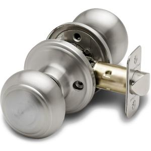 Copper Creek Colonial Passage Interior Door Knob ANSI Grade-3 Certified, Modern Heavy Duty Handle, Easy Install and Reversible for Bedroom, Bathroom and Closets Satin Stainless (1 Pack)