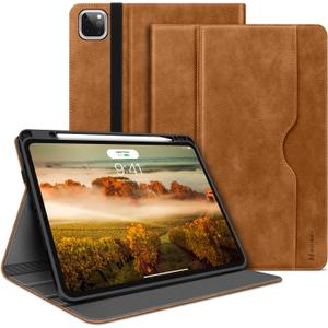 H HOLIMET Case for iPad Pro 12.9 2022 6th/5th/4th/3rd Generation 2021 2020 2018 with Pencil Holder Pocket Soft TPU Back Shockproof, Auto Sleep/Wake, Vegan Leather (Brown)