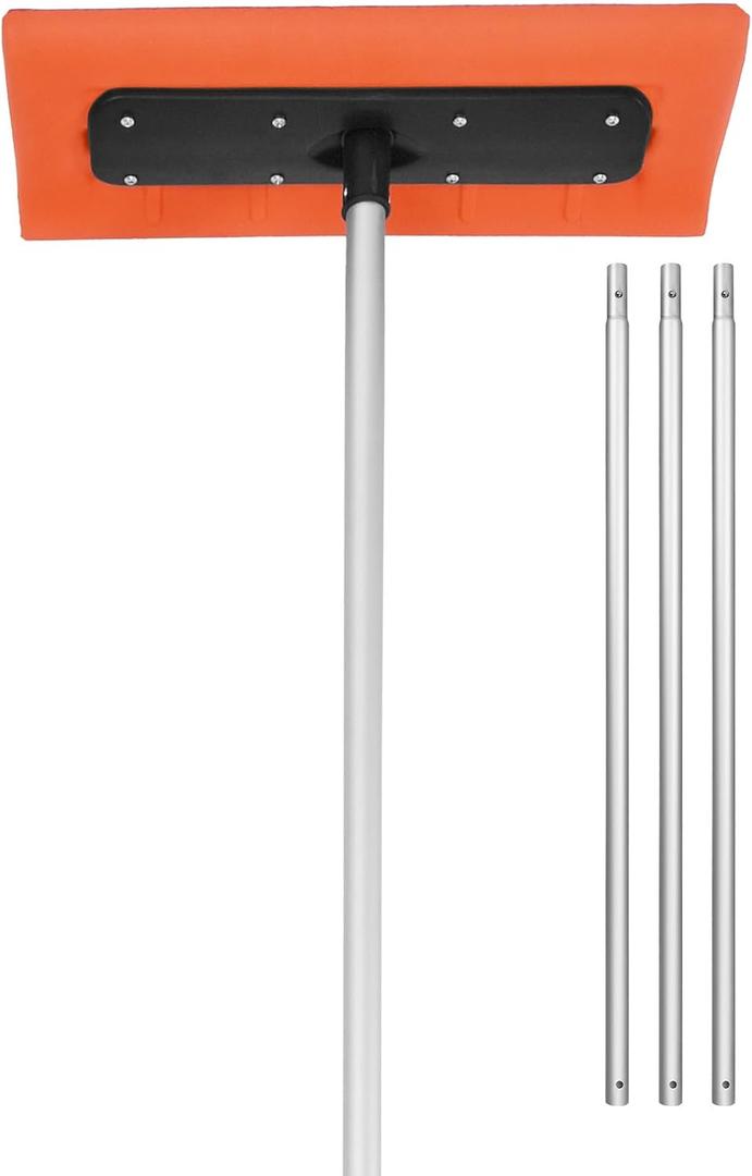 VEVOR Snow Roof Rake, 17.7'' Foam Blade, 7.3-18.4 ft Adjustable Roof Snow Scraper, Extension Tubes & Non-Slip Handle, Snow Removal Tool for Solar Panels, House, Roof Leaves, Debris Clearing