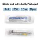 30pcs 3ml/cc 25G 1.5 inch (38mm) Luer Lock for Industrial Scientific Accessories, Refilling Liquid, Individually Wrapped