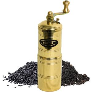 Sozen Black Seed Grinder  5.91 Handmade Manual Brass Mill with Stainless Steel Conical Burrs  Portable Hand Crank Small Seed, Spice Mill Grinder, Portable Herb Turkish Mill