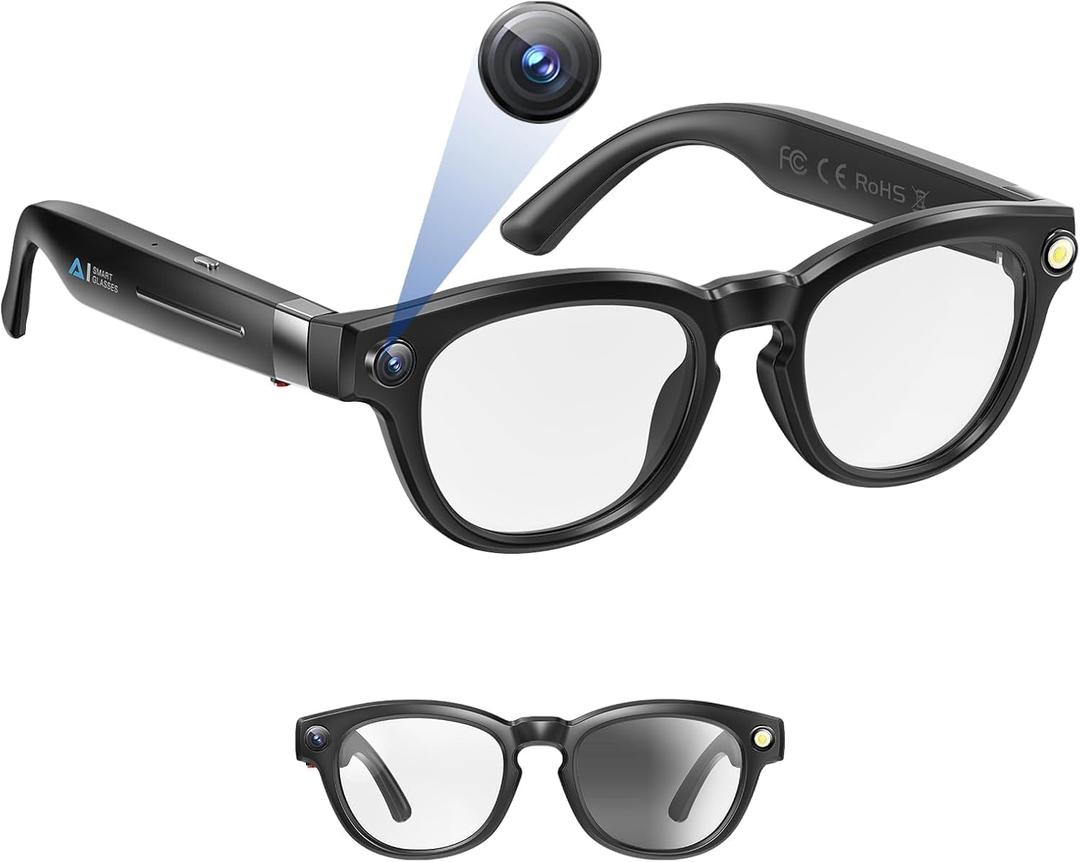 Upgraded AI Smart Glasses with Camera 8MP HD1080P Video Glasses with Camera and Audio -Video Recording Glasses with Audio, Video Glasses, Real-Time Translation