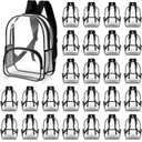 30 Pcs Clear Backpack Bulk PVC Large Waterproof Transparent Bookbags for Nonprofit Donation Sports Stadium Work Travel (15.7 Inch,Black)