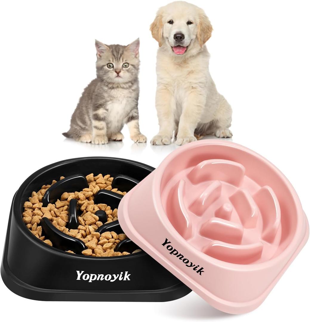 2 Pack Slow Feeder Dog Bowls for Healthy Eating, Non-Slip and Anti-Choking Design, Reduces Bloating & Overeating for Small Dogs, Easy to Clean (Black and Pink)