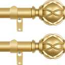 Curtain Rods 2 Pack 32 to 58 Inch, HOTOZON Curtain Rods for Windows, 3/4 Inch Single Splicing Drapery Rod with Netted Finials, Antique Gold