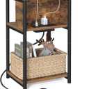 VASAGLE Side Table with Charging Station, 3-Tier End Table with USB Ports and Outlets, Nightstand for Living Room, Bedroom, 11.8 x 13.4 x 22.8 Inches, Plug-in Series, Rustic Brown and Black