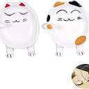 UgyDuky 2 PCS Cute Cat Multifunction Ceramic Spoon Rest,Modern Spoon Rest Holder for Stove Top Kitchen Counter Modern Spatula Utensil Rest