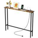 GRLEAF 39" Narrow Console Sofa Table with Built-in Power Strip (2 AC Outlets & 2 USB Ports) – 4.9ft Power Cord, Metal Frame, Easy Assembly, Ideal for Behind Couch, Hallway, and Office | Rustic Brown