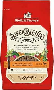 Stella & Chewy's SuperBlends Raw Coated Wholesome Grains Grass-Fed Beef, Beef Liver & Lamb Recipe with Superfoods, 3.5 lb. Bag, BB JUL -23-2026