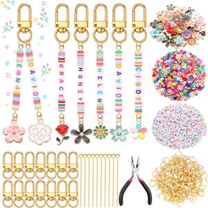 Tondiamo 2823 Pcs Bead Keychain DIY Craft Making Kit Bag Charms Key Ring Letters Beads String for Gift Jewelry Key Ring Backpack Accessories(Flower)